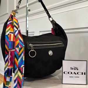 Coach Black Hobo Bag with Colorful Scarf Accent